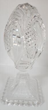 Vintage Lead Crystal Cut Glass Egg on Pedestal Base 7.25" Starburst & Leaf Motif